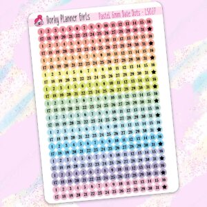 6mm Date Dot Stickers - Pastel Rainbow
