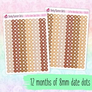 8mm Date Dot Stickers - Coffee