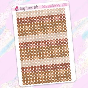 6mm Date Dot Stickers - Coffee